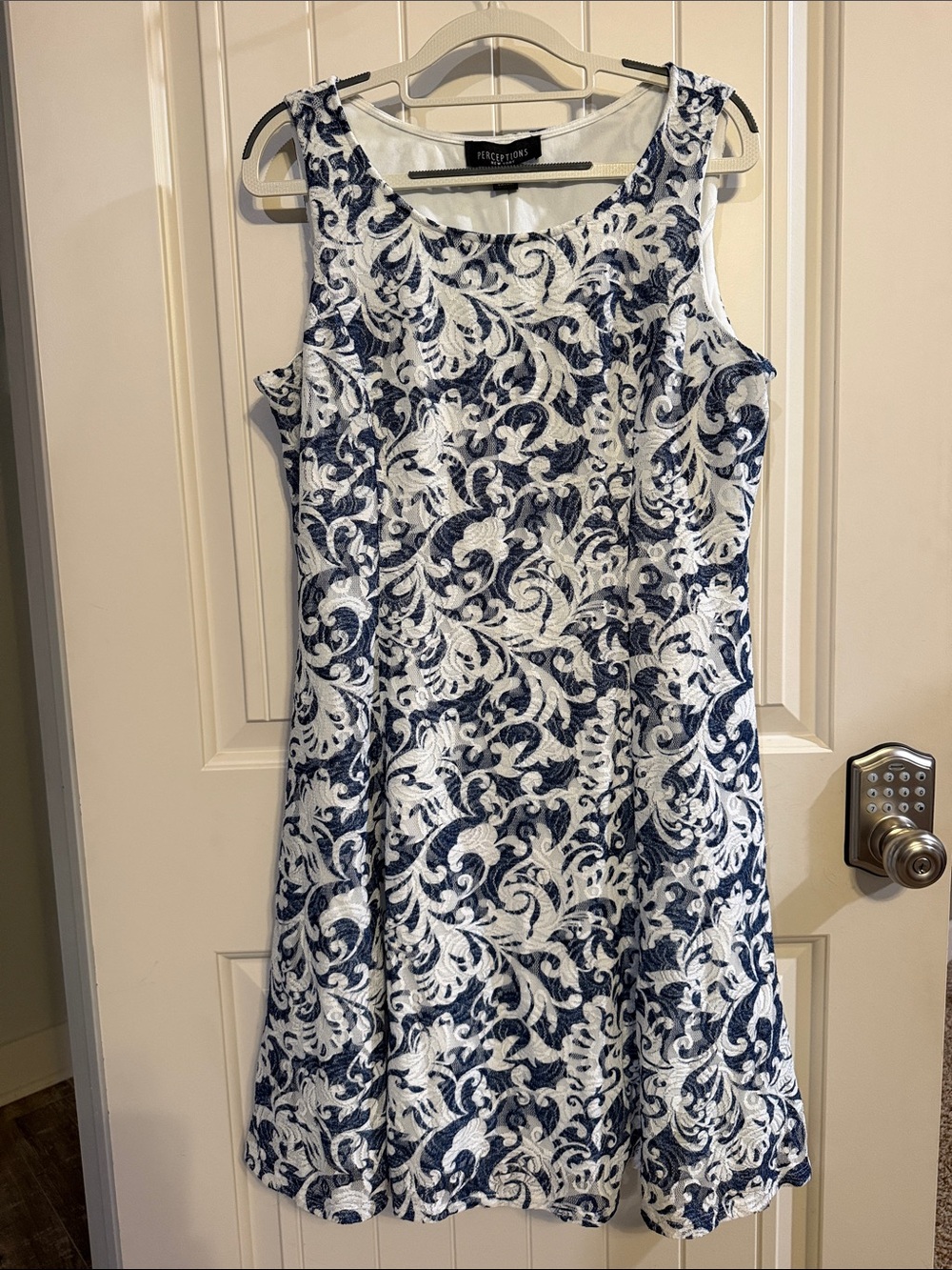 Perceptions Navy & White Floral Jacquard Scoop Dress
